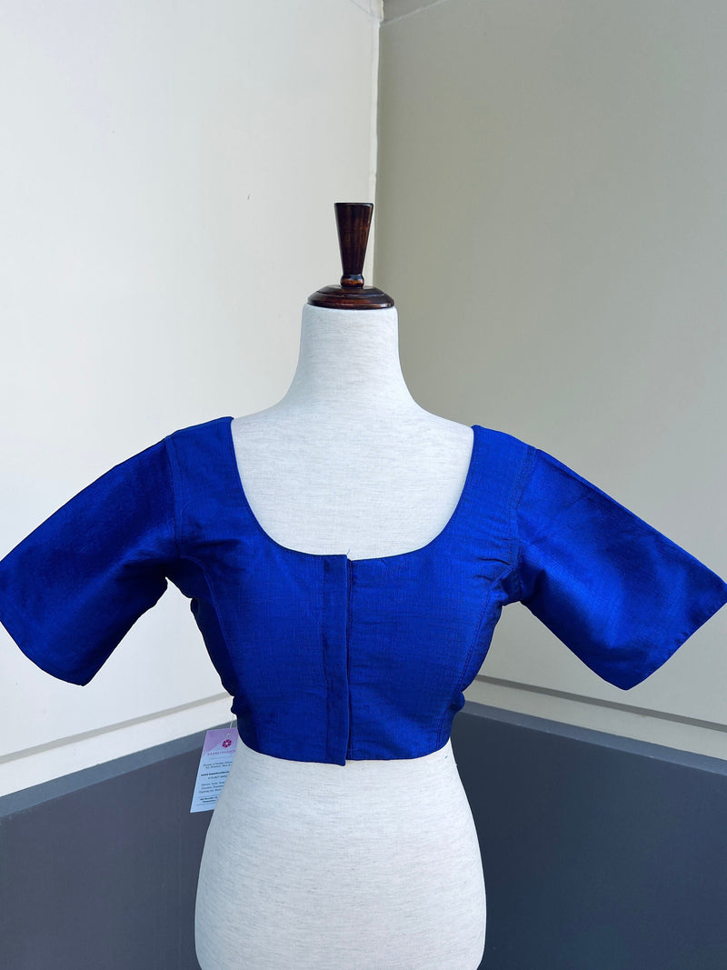 Royal Blue Color Plain Blouse in Raw Silk Material  Princess Cut ReadytoWear Blouses | Stitched Blouses for Sarees