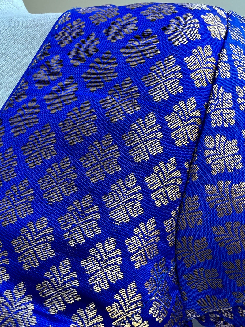 Royal Blue Color Brocade Blouse with Muted Gold Zari Weave  | Princess Cut ReadytoWear Blouses | Stitched Blouses for Sarees