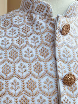 Designer Party Wear Velvet White Color Modi Jacket For Men | High Quality Premium Velvet Jacket with  Gold Thread Embroidery and Sequin Work
