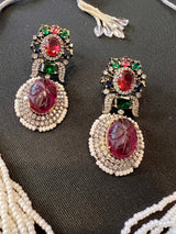 Statement Sabyasachi Inspired Bollywood Victorian Style Necklace Set in Multi Beads with Pearls String | Statement Party Wear Set for Women