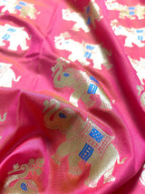 Peachy Pink Soft Banarasi Silk Saree with Meenakari Work | Elephants Motifs with Meenakari Work | Soft Silk Sarees - Kaash