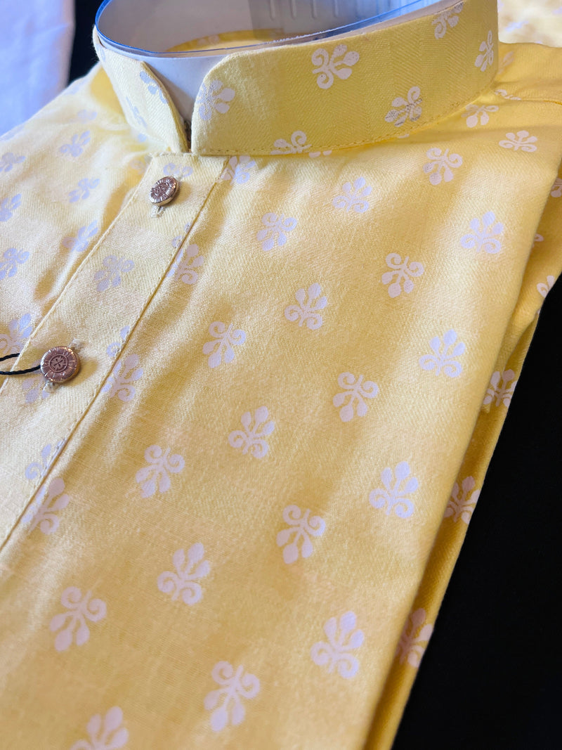 Bright Yellow Color Premium Pure Cotton Kurta Pajama Set for Men | Cotton Men Kurtas | Haldi Kurta for Weddings
