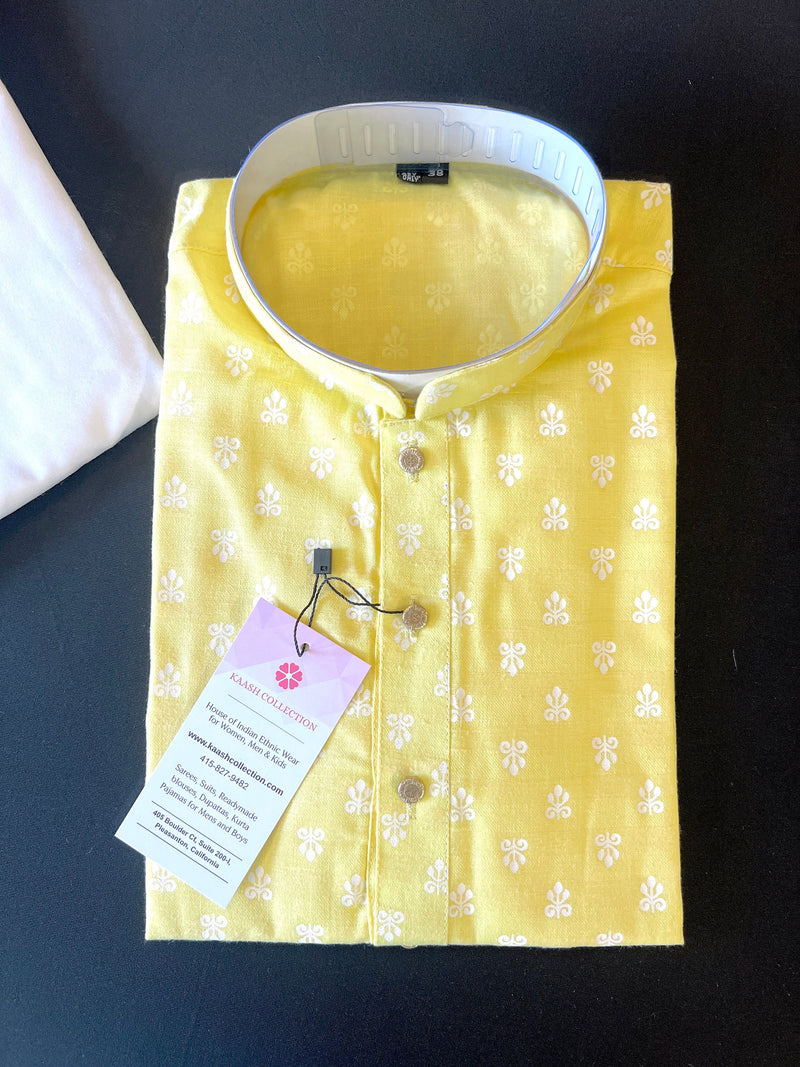 Bright Yellow Color Premium Pure Cotton Kurta Pajama Set for Men | Cotton Men Kurtas | Haldi Kurta for Weddings