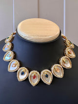Lightweight Necklace Choker and Earrings Set in MOP Kundan | Mother Of All Kundan | Stones and Zircons | Indian Trendy and Modern Jewelry