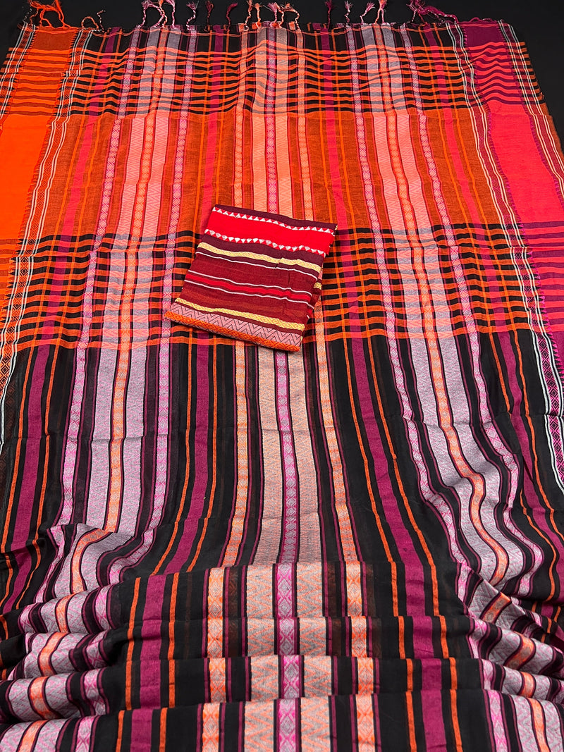Vibrant Multi Color Ganga Yamuna Begumpuri Pure Khaadi Cotton Handwoven Saree |  Authentic Handloom Saree | Bengal Sarees
