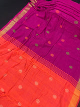 Pure Khaadi Cotton blend with Linen Pink and Bright Orange Color Saree with Zari Borders | Cotton and Linen Sarees | Indian Sarees for Gift