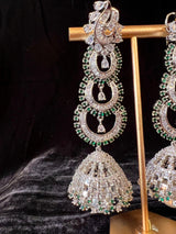 Statement Sliver Color Long and Premium Quality American Diamond Jumka Style Earrings with Pearl | Indian Jewelry | | Long Earrings - Kaash