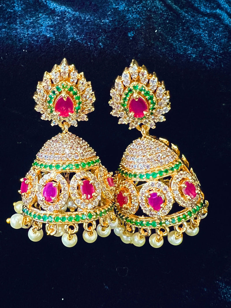 Gold Finish High Quality Earrings with Stone and Pearl | Earring | Kemp Jewelry | Indian Jewelry | Gift For Her | Kaash Collection