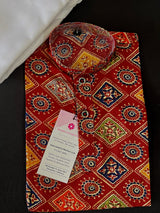 Maroon Bandhej Style Kurta Color Premium Cotton Silk Kurta Pajama Set with Digital Prints | Cotton Kids  Kurtas
