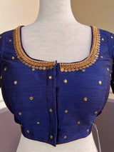 Size 36 | Navy Blue Color Raw Silk Ready to Wear Blouse | Handwork Blouses | Padded Blouse | Readymade Saree Blouses | Blue Color Blouse