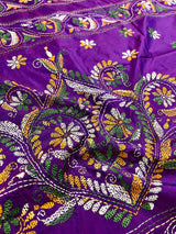 Dual Tone Purple Color Bangalori Silk Saree with Hand Kantha Stitch | Handwoven Kantha Stitch Sarees | Kantha Saress | Bengal Sarees