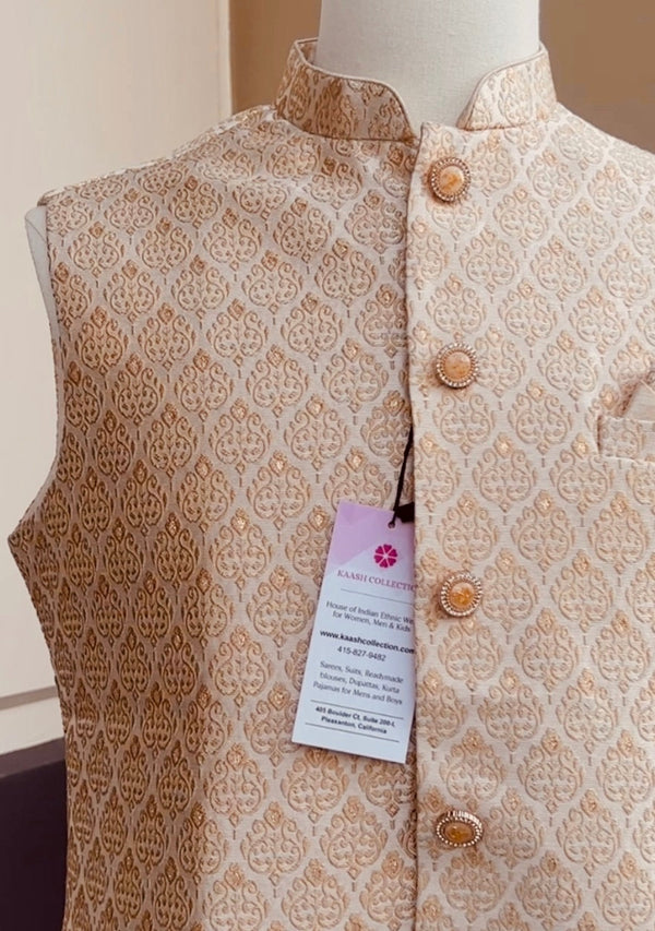 Gold Color Modi Nehru Jacket For Men with Embossed buttas | Jacket for Kurta | Gift For Him | Wedding Jackets for Kurta | Waistcoat For Men