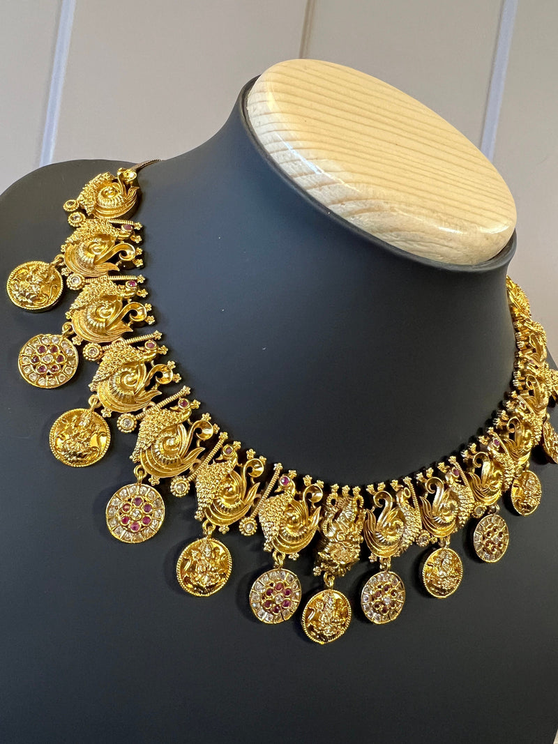 Handmade Antique Gold Finish Necklace and Earrings Set with Kamp Stones |  | Indian Jewelry | Handmade Jewelry