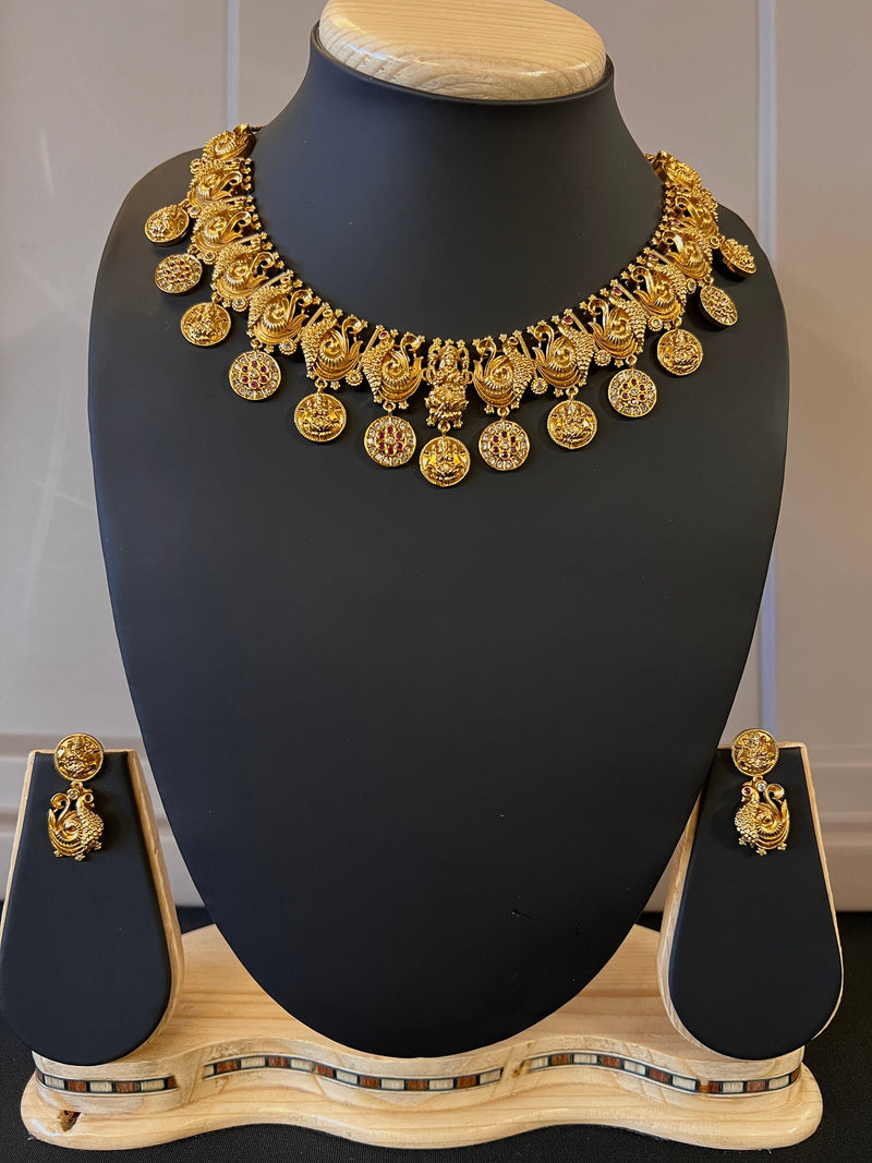 Handmade Antique Gold Finish Necklace and Earrings Set with Kamp Stones |  | Indian Jewelry | Handmade Jewelry