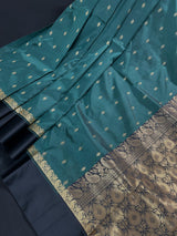 Statement Designer Grren with Black Border and Pallu Saree | Banarasi Silk Saree | Soft Silk Saree | Green Color Saree | Gift For Her - Kaash