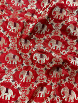 Black and Red Muted Gold Zari Weaved Banarasi Silk Shikargah Saree| Shikargah Sarees | Black Color Sarees | Elephant and Horse Motifs