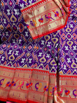 Purple and Red Color Banarasi Soft Silk Saree with Paithani Border and Pallu and Patola Body | Woven Saree | Patola Saree | Paithani Saree