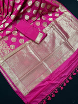 Mauve Pink Traditional Banarasi Handloom Saree in Banarasi Silk with Muted Gold Zari Weaving - Muted Gold Buttas - Grand Pallu