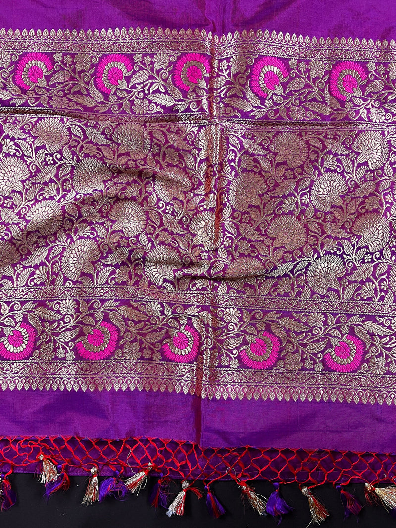 Handwoven Purple Color Pure Katan Silk Saree with Gold Zari Weave | Meenakari | Pure Silk Sarees | | SILK MARK CERTIFIED