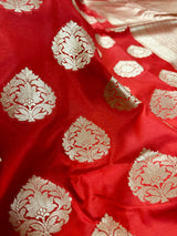 Red Traditional Banarasi Handloom Saree in Banarasi Silk with Gold Zari Weaving - Gold Zari Buttas - Grand Pallu