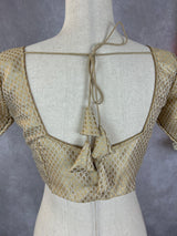 Kiara Advani-Inspired Cream Gold Banarasi ready-to-wear blouse with cream gold with gold buttis — Kaash Collection