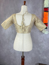 Kiara Advani-Inspired Cream Gold Banarasi ready-to-wear blouse with cream gold with gold buttis — Kaash Collection