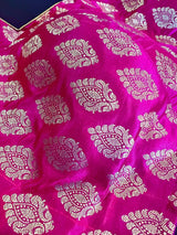 Kiara Advani Inspired Hot Pink Color Stitched Sleeveless Blouse with Gold Buttis Pure Banarasi - Kaash
