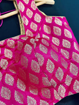Kiara Advani Inspired Hot Pink Color Stitched Sleeveless Blouse with Gold Buttis Pure Banarasi | Size 36 Pink Readymade Color Blouse - Kaash