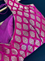 Kiara Advani Inspired Hot Pink Color Stitched Sleeveless Blouse with Gold Buttis Pure Banarasi | Size 36 Pink Readymade Color Blouse - Kaash