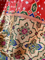 Light Carrot Banarasi Dupion Bandhej saree in banarasi semi dupion silk with bandhej tie-dye with meenakari & 8" wide borders — Kaash Collection