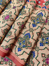Light Carrot Banarasi Dupion Bandhej saree in banarasi semi dupion silk with bandhej tie-dye with meenakari & 8" wide borders — Kaash Collection