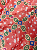 Light Carrot Banarasi Dupion Bandhej saree in banarasi semi dupion silk with bandhej tie-dye with meenakari & 8" wide borders — Kaash Collection