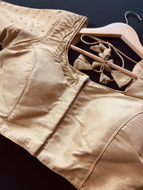 Light Gold Soft Silk ready-to-wear blouse with handwork with beads — Kaash Collection