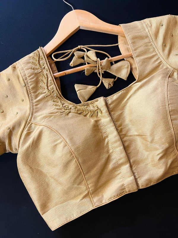 Light Gold Color Raw Silk Ready to Wear Blouse | Handwork Blouses | Padded Blouse | Size - 36 | Readymade Saree Blouses | Kaash Collection - Kaash