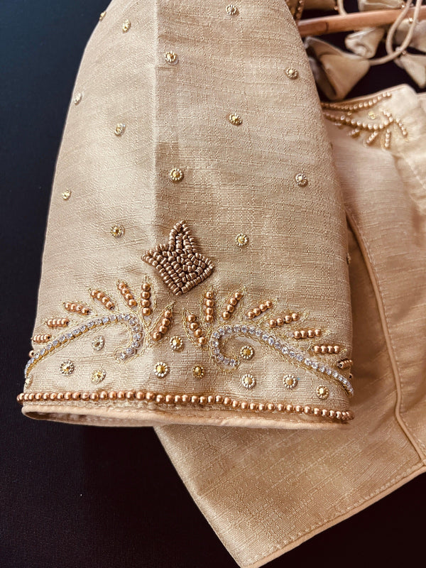 Light Gold Color Raw Silk Ready to Wear Blouse | Handwork Blouses | Padded Blouse | Size - 36 | Readymade Saree Blouses | Kaash Collection - Kaash