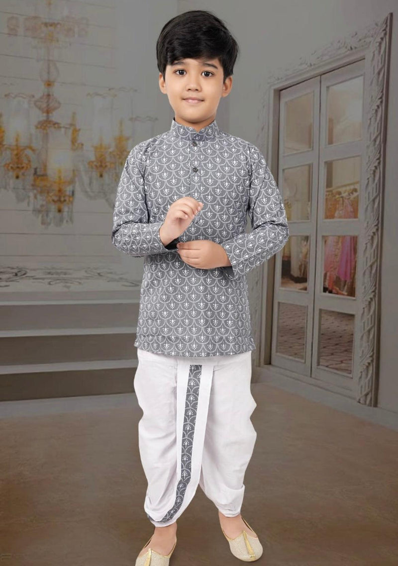 Light Grey Color Dhoti Kurta Set for Infants and Boys - Kaash