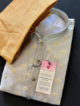 Light Grey men's kurta pajama in soft silk with buttas with small gold zari embossed — Kaash Collection