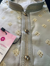 Light Grey men's kurta pajama in soft silk with buttas with small gold zari embossed — Kaash Collection