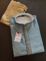 Light Grey Soft Silk Men Kurta Pajama with Self Design material with small Zari Weave butti - Kaash