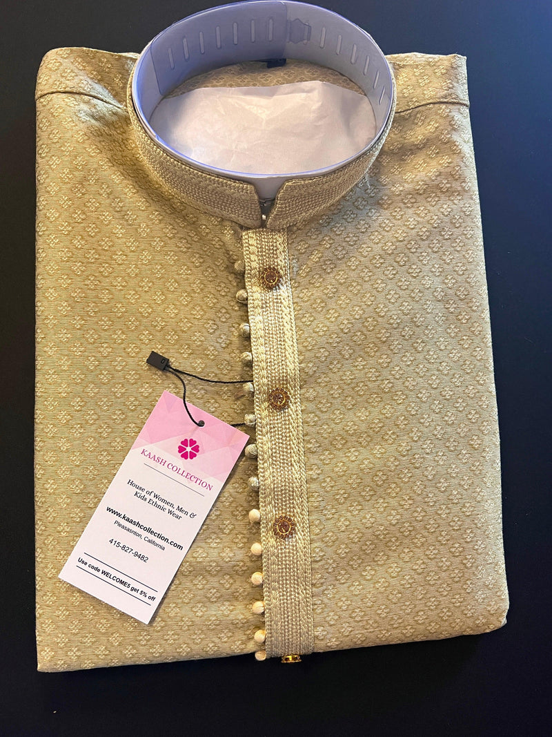 Light Mehndi Heena Green Silk Color Kurta Pajama Set with butti design on the Kurta | Kurta Pajama for Men | Men Ethnic Wear - Kaash