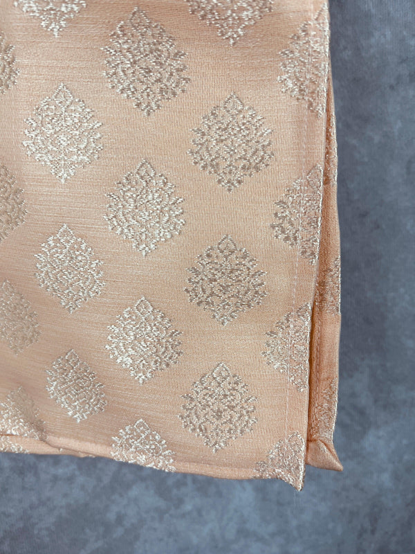 Light Peach Boys Kurta Pajama Set with Floral Butta Weaving design | Boys Wedding Wear Kurta Sets | Kurta Pajama for Boys | Kids Indian Wear - Kaash