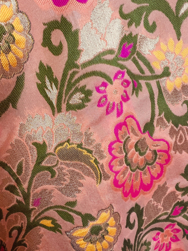 Light Peach Color Paithani Style Floral Semi Banarasi Silk Dupatta | Meenakari Work | Floral Dupatta | Benarasi Dupatta | Gift For Her - Kaash