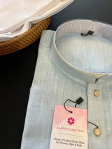 Light Sky Blue men's kurta pajama in pure linen cotton with premium linen cotton with fancy buttons — Kaash Collection