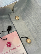 Light Sky Blue men's kurta pajama in pure linen cotton with premium linen cotton with fancy buttons — Kaash Collection