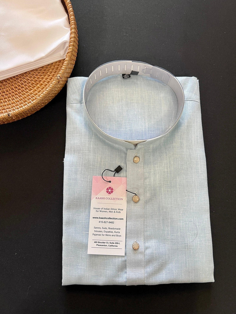 Light Sky Blue men's kurta pajama in pure linen cotton with premium linen cotton with fancy buttons — Kaash Collection