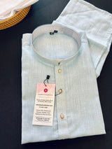 Light Sky Blue Color Premium Pure Linen Cotton Kurta Pajama Set for Men | Cotton Men Kurtas | Pastel Color Kurta | Soft Kurta for Men - Kaash