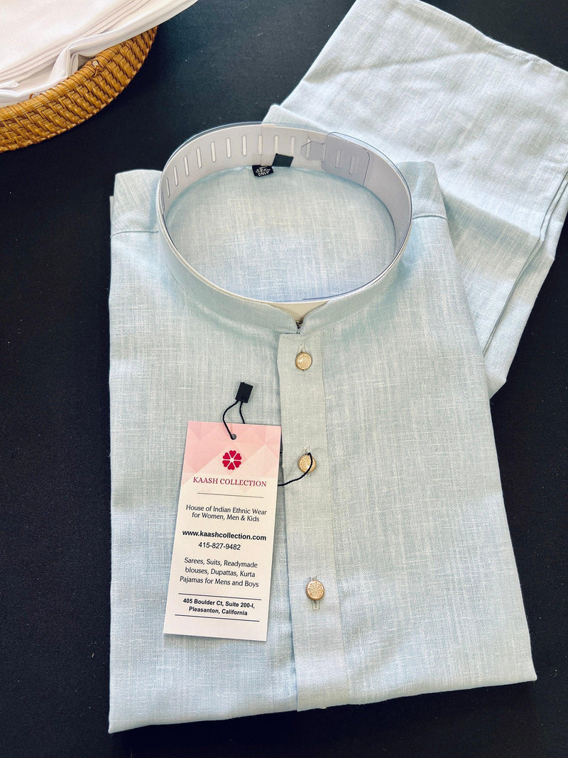 Light Sky Blue Color Premium Pure Linen Cotton Kurta Pajama Set for Men | Cotton Men Kurtas | Pastel Color Kurta | Soft Kurta for Men - Kaash
