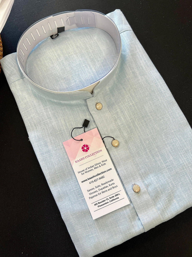 Light Sky Blue Color Premium Pure Linen Cotton Kurta Pajama Set for Men | Cotton Men Kurtas | Pastel Color Kurta | Soft Kurta for Men - Kaash