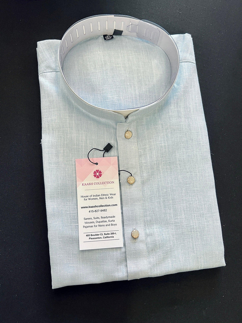 Light Sky Blue Color Premium Pure Linen Cotton Kurta Pajama Set for Men | Cotton Men Kurtas | Pastel Color Kurta | Soft Kurta for Men - Kaash