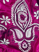 Magenta Pink Bangalori Silk Kantha saree in bangalori silk with hand kantha stitch in black & white — Kaash Collection